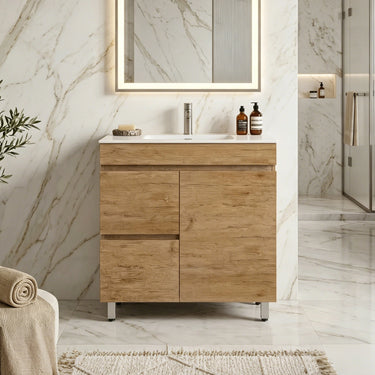 Timber Look Ensuite Slimline Prime Oak Camden 900mm Freestanding Vanity