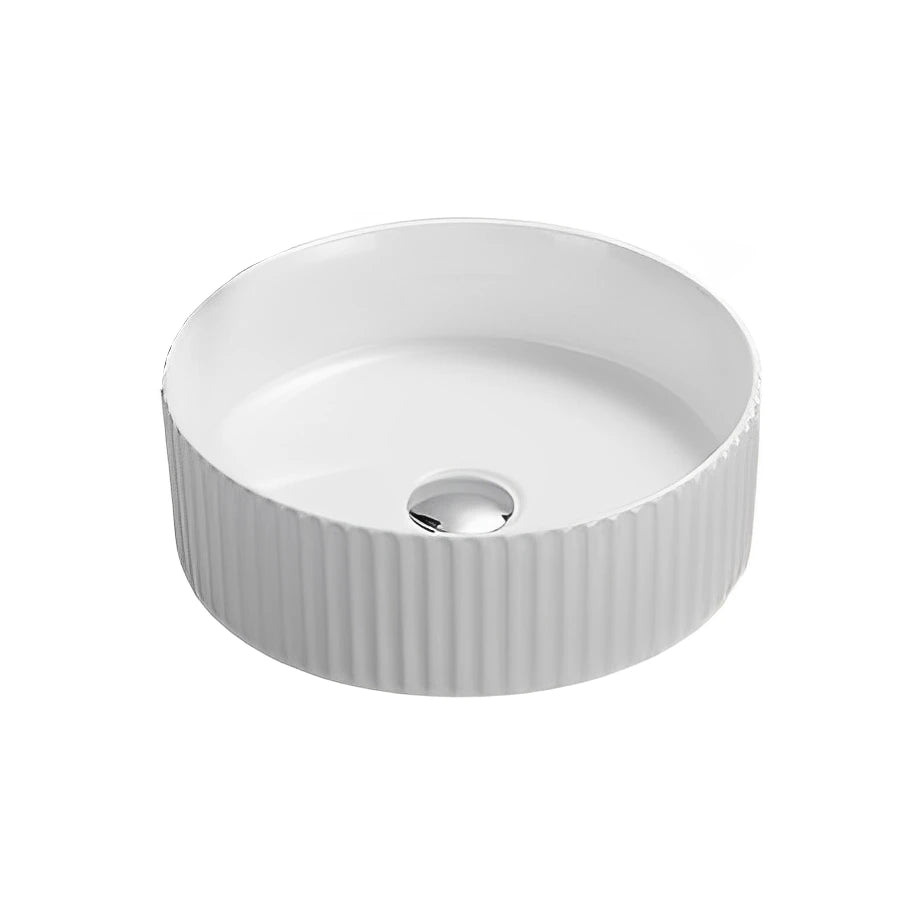Olley Fluted 360/400mm Round Above Counter Matte White Basin