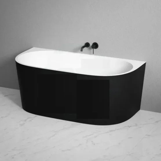 Elivia Back to Wall Freestanding Bathtub Matte Black & White - RJ Bathroom