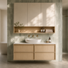 Ridgewood 1200mm wall hung plywood vanity in Sandy Oak Woodmatt, integrated handle rail