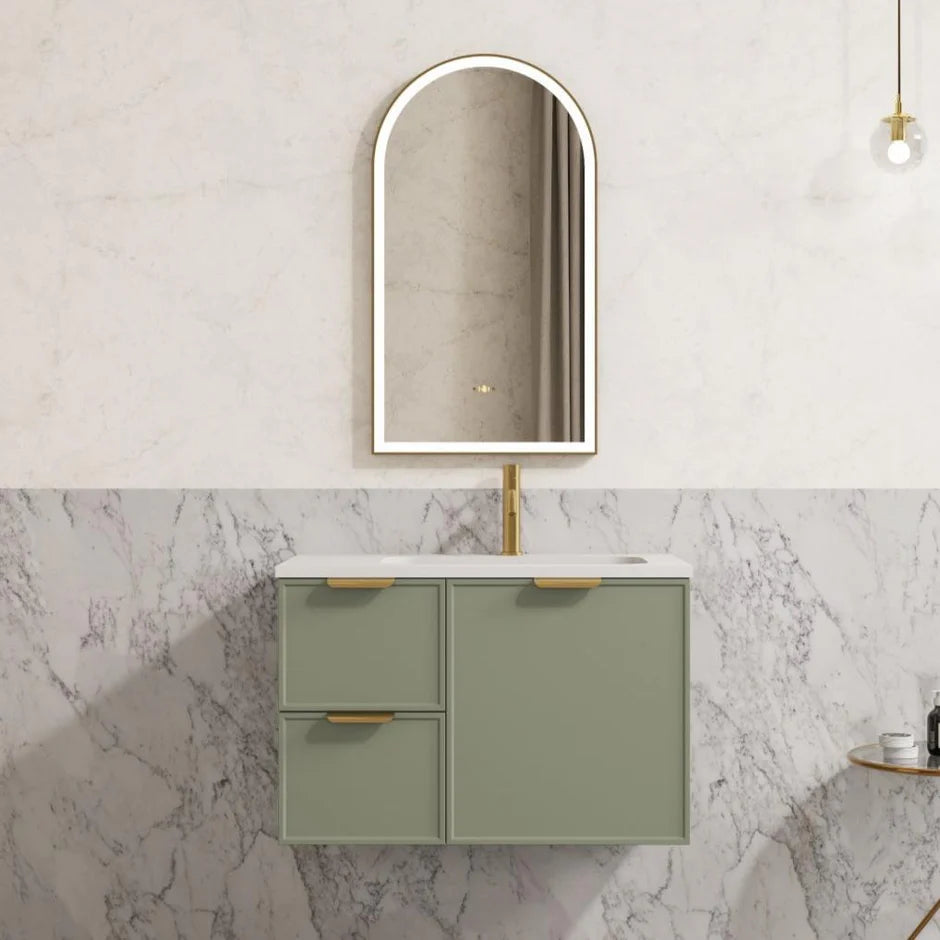Hampton Vanity Miami Shaker 750mm Olive Green PVC Waterproof Wall Hung Calacatta Stone top