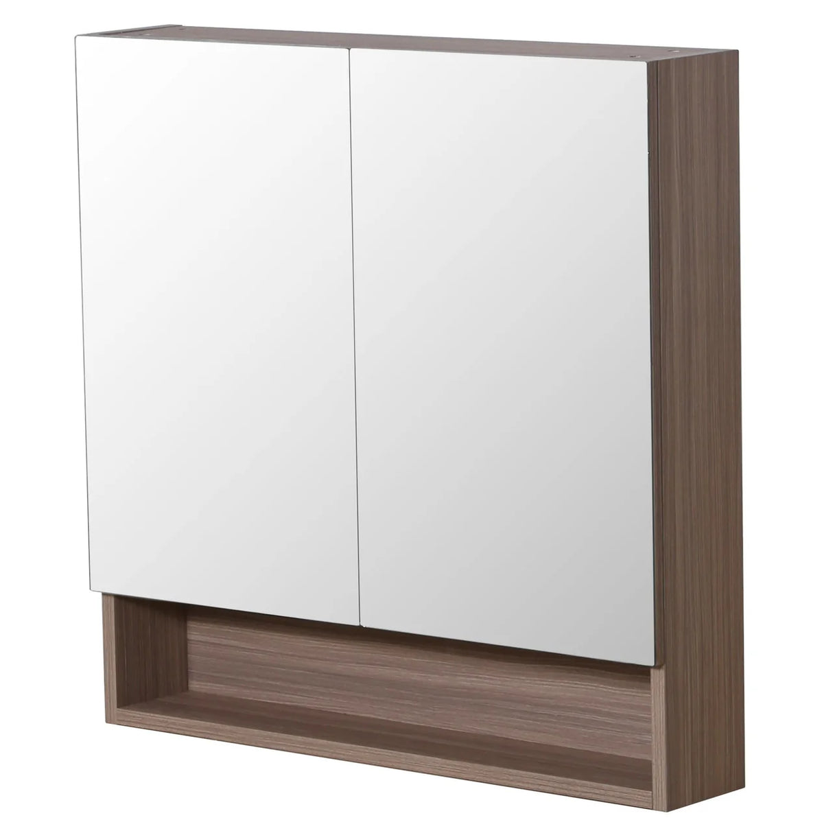 Timber Look Shaving Cabinet with Shelf Stella Oak PVC Waterproof 750mm Copper-Free Mirrored