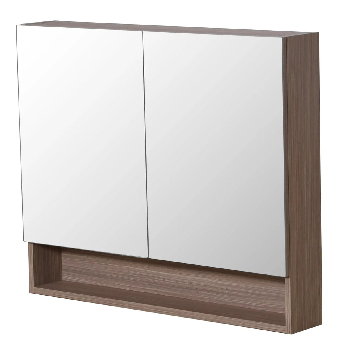 Timber Look Shaving Cabinet with Shelf Stella Oak PVC Waterproof 900mm Copper-Free Mirrored