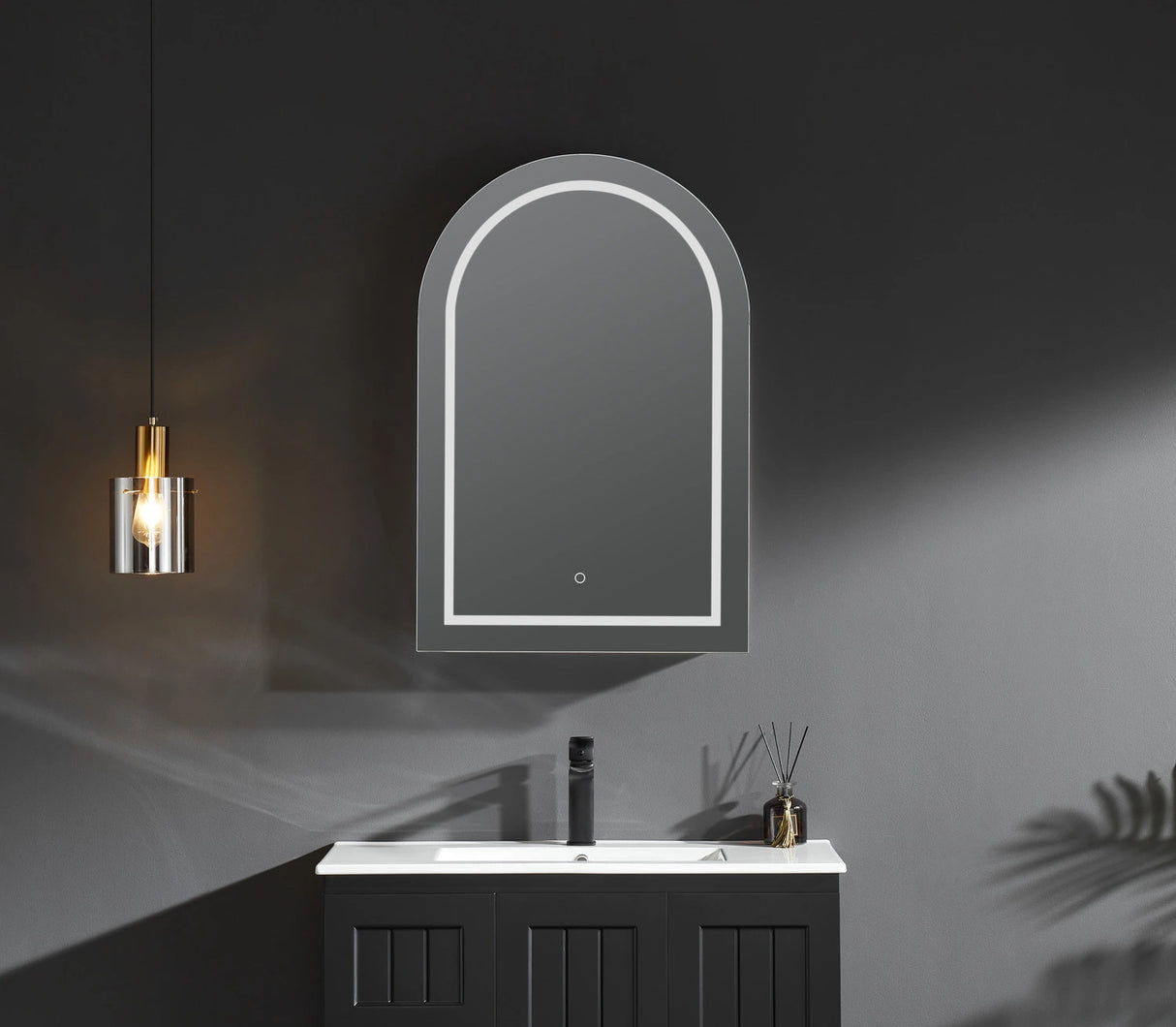 Arched Mirror Shaving Cabinet 600*900mm Olivia PVC LED Matte Black