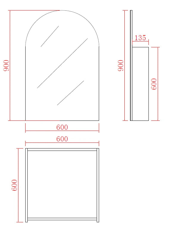 Olivia Arched PVC Mirror Shaving Cabinet Matte Black 600x900mm