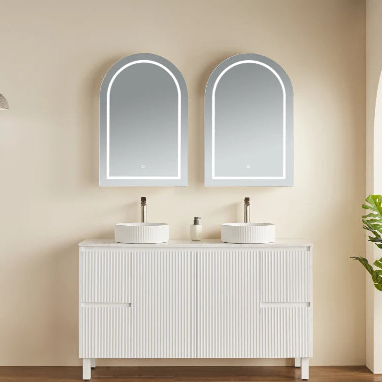 Arched Mirror Shaving Cabinet 600*900mm Olivia LED Matte White