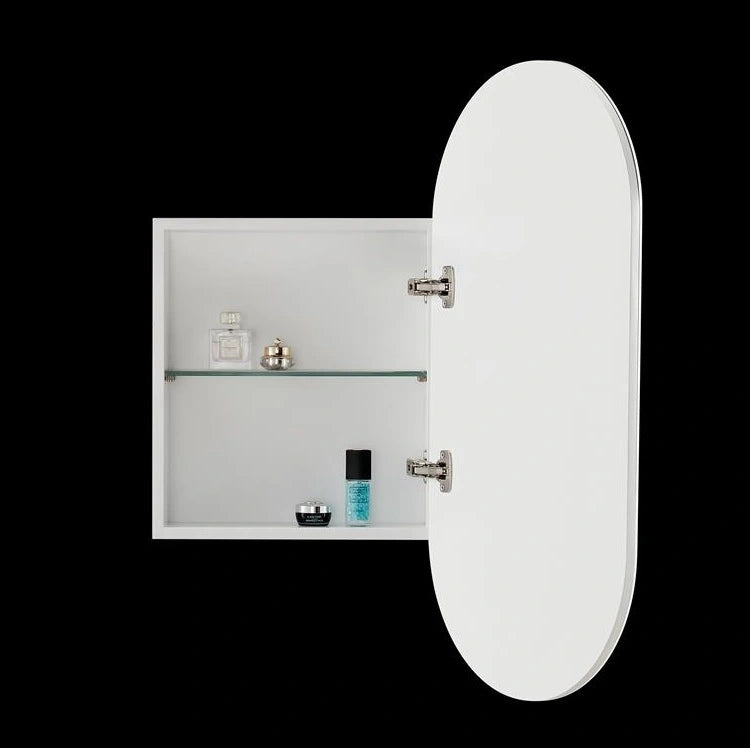 Olivia Pill/Oval Shaped Mirror Shaving Cabinet Matte White 450x900mm
