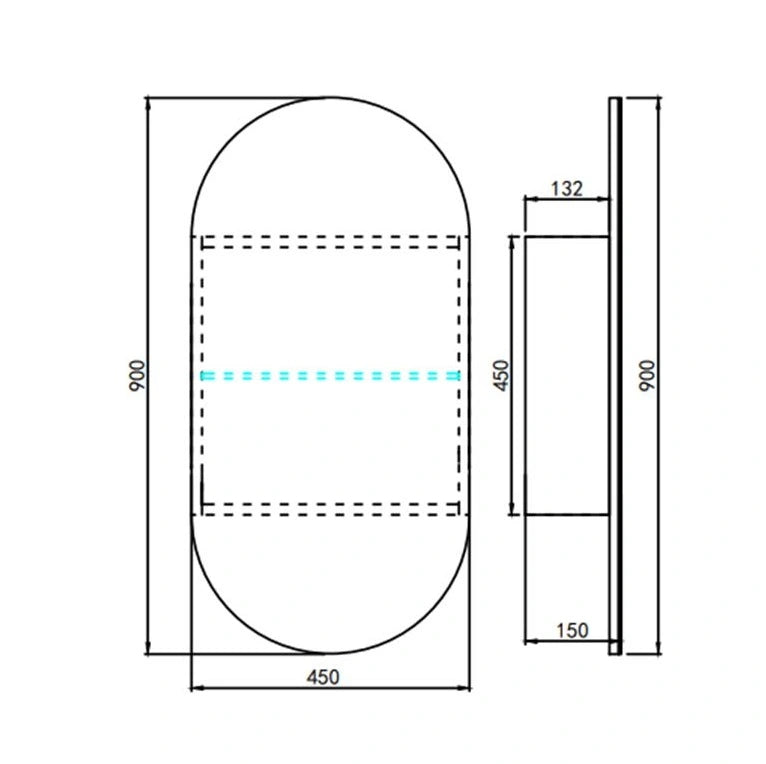 Olivia Pill/Oval Shaped Shaving Cabinet Black Black 450x900mm