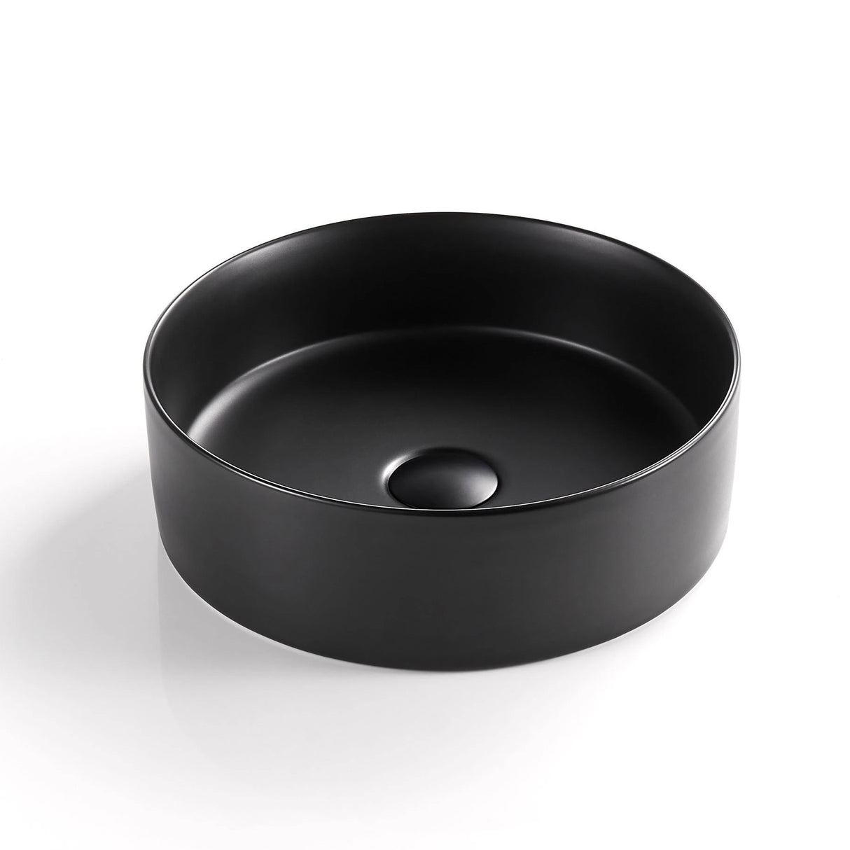 Black round sink on a white background