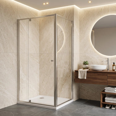 Brushed Nickel Semi Frameless Corner Shower Screen 900/950/1000/1050/1100/1150/1200mm | 6mm Glass Pivot Door with Return Panel