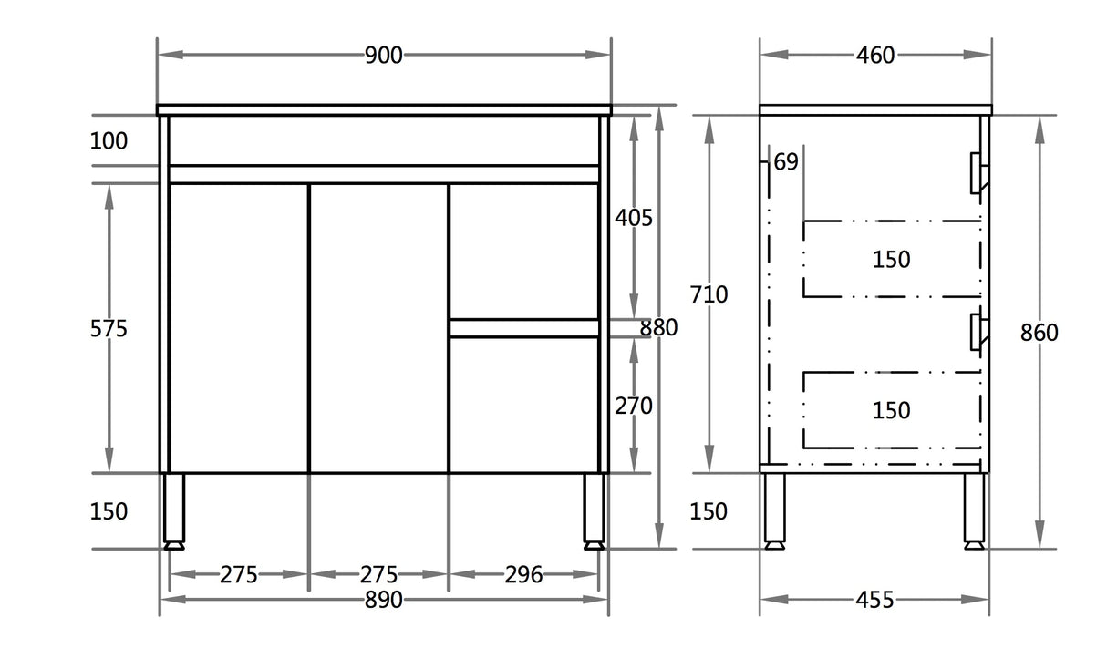 Polar PVC Waterproof 900mm Freestanding Vanity