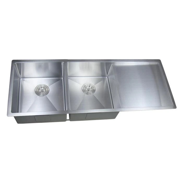 Hand Made Stainless Steel Double Bowl Single Drainer Kitchen Sink Top/Under Mount 1160x450mm