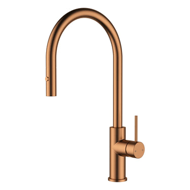 Otus Brushed Copper Slimline Gooseneck Pull-Out Sink Mixer - Stainless Steel