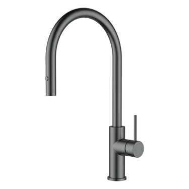 Otus Gun Metal Slimline Gooseneck Pull-Out Sink Mixer - Stainless Steel