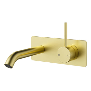 Otus Brushed Gold Slimline Wall Basin Mixer Set Lever Up - Stainless Steel