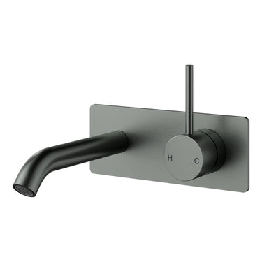 Otus Gun Metal Slimline Wall Basin Mixer Set Lever Up - Stainless Steel