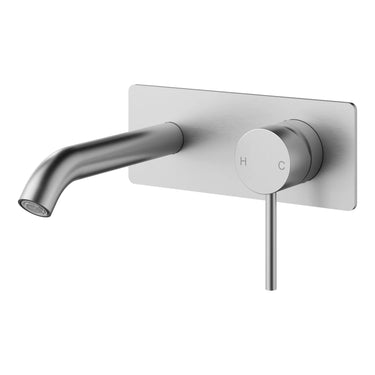 Otus Stainless Steel Slimline Wall Basin Mixer Set 220mm Spout