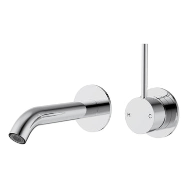 Otus Chrome Slimline Wall Basin Mixer Set Separate Back Plate Lever Up - Stainless Steel