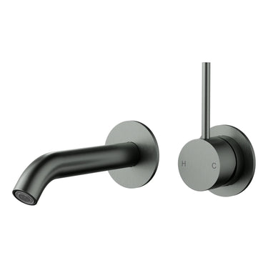 Otus Gun Metal Slimline Wall Basin Mixer Set Separate Back Plate Lever Up - Stainless Steel