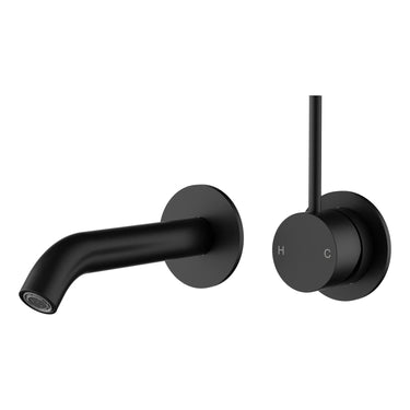 Otus Matte Black Slimline Wall Basin Mixer Set Separate Back Plate Lever Up - Stainless Steel