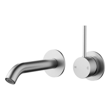 Otus Stainless Steel Slimline Wall Basin Mixer Set Separate Back Plate Lever Up