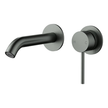 Otus Gun Metal Slimline Wall Basin Mixer Set Separate Back Plate - Stainless Steel