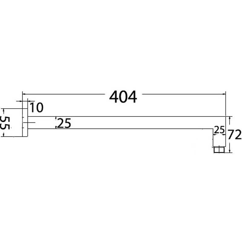 Square Horizontal Shower Arm 400mm Brushed Gold