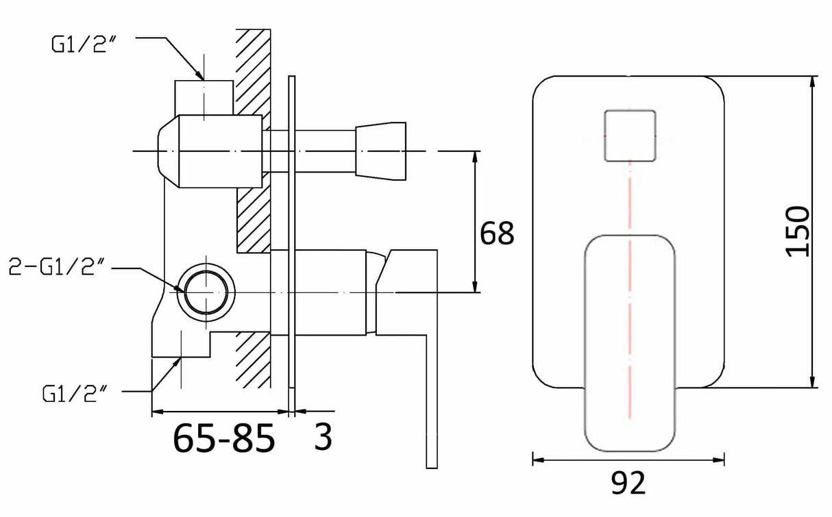 Nova Wall Mixer with Top Diverter Brushed Nickel