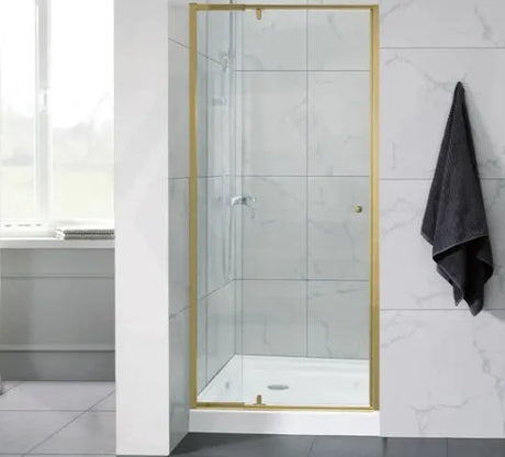 Covey Brushed Gold Semi Frameless Wall to Wall Pivot Door Shower Screen - RJ Bathroom