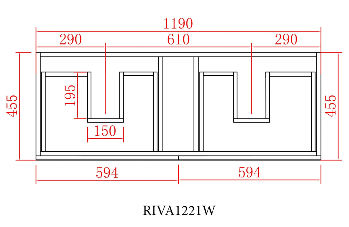 Riva PVC Waterproof Four Drawers 1200mm Double Bowl Wall Hung Bathroom Vanity