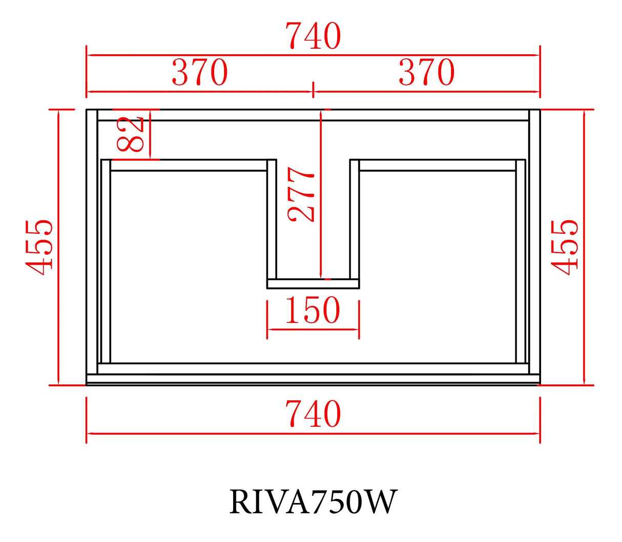 Riva PVC Waterproof Two Drawers 750mm Wall Hung Bathroom Vanity