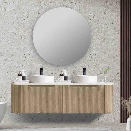 Rome Timeber Look Fluted Curved All Drawer Wall Hung Vanity 1500mm Bur Oak