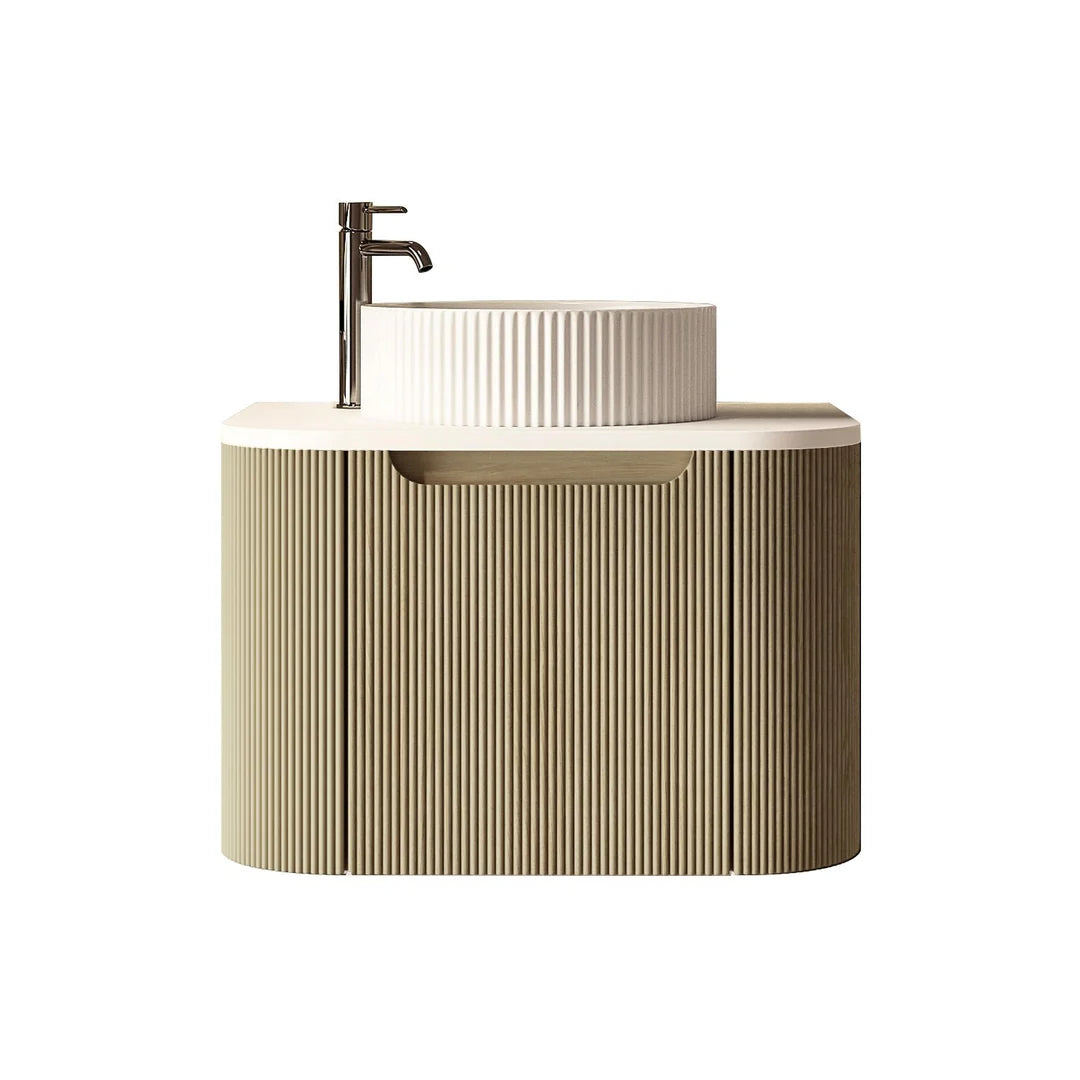 Rome Timeber Look Fluted Curved All Drawer Wall Hung Vanity 600mm Bur Oak