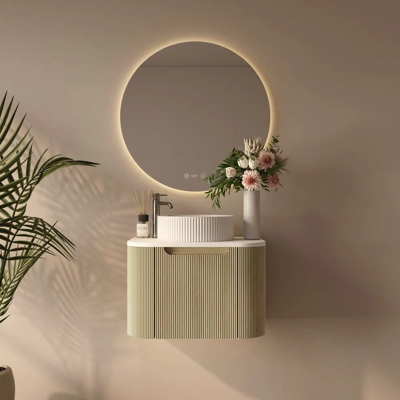 Rome Timeber Look Fluted Curved All Drawer Wall Hung Vanity 600mm Bur Oak