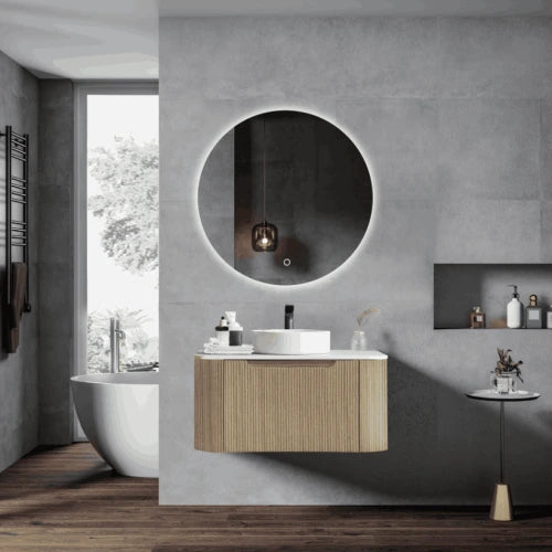 Rome Timeber Look Fluted Curved All Drawer Wall Hung Vanity 750mm Bur Oak