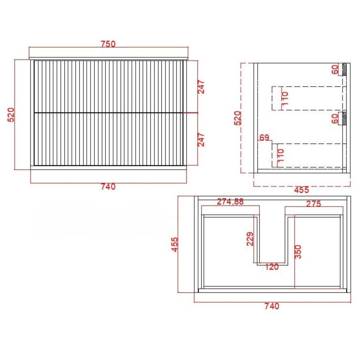 Fluted Wall Hung Vanity Rome Curved 600mm Matte White Waterproof Stone top Matte Blak Handles
