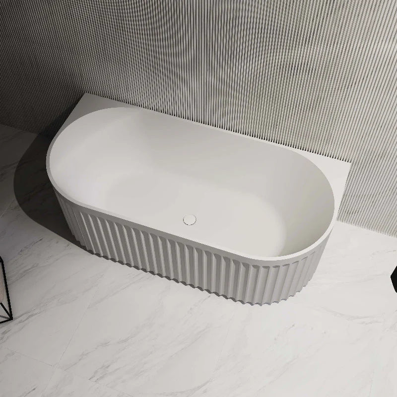 Fluted V-Groove Back to Wall Freestanding Bathtub 1500/1700mm Matte White