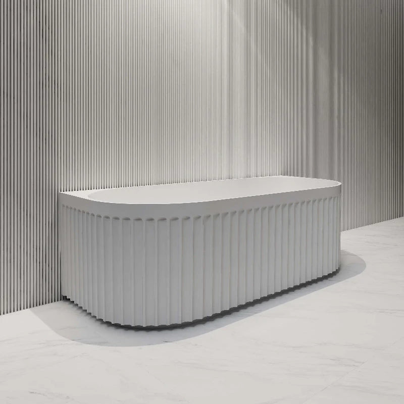 Fluted V-Groove Back to Wall Freestanding Bathtub 1500/1700mm Matte White