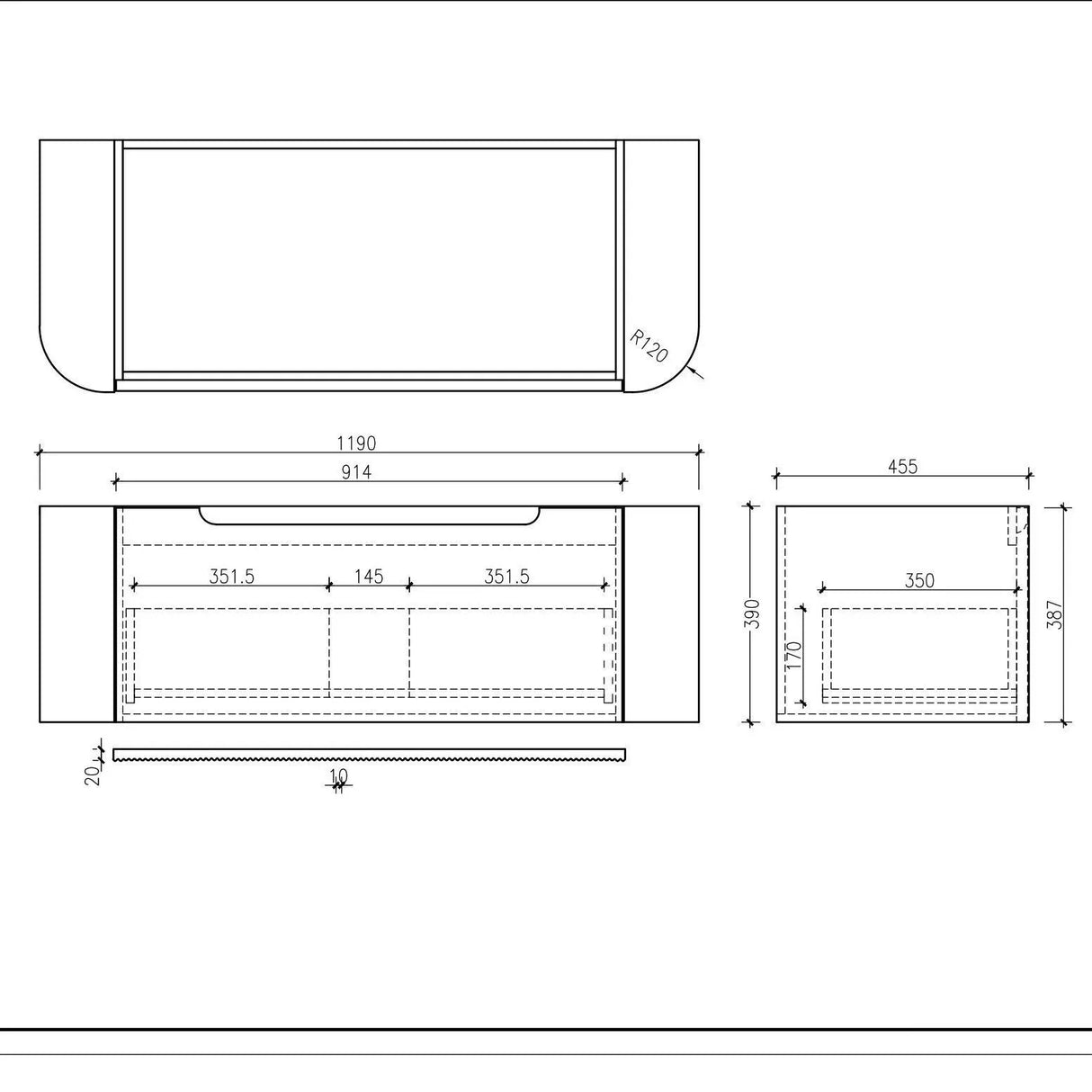 Rome Timeber Look Fluted Curved All Drawer Wall Hung Vanity 1200mm Bur Oak