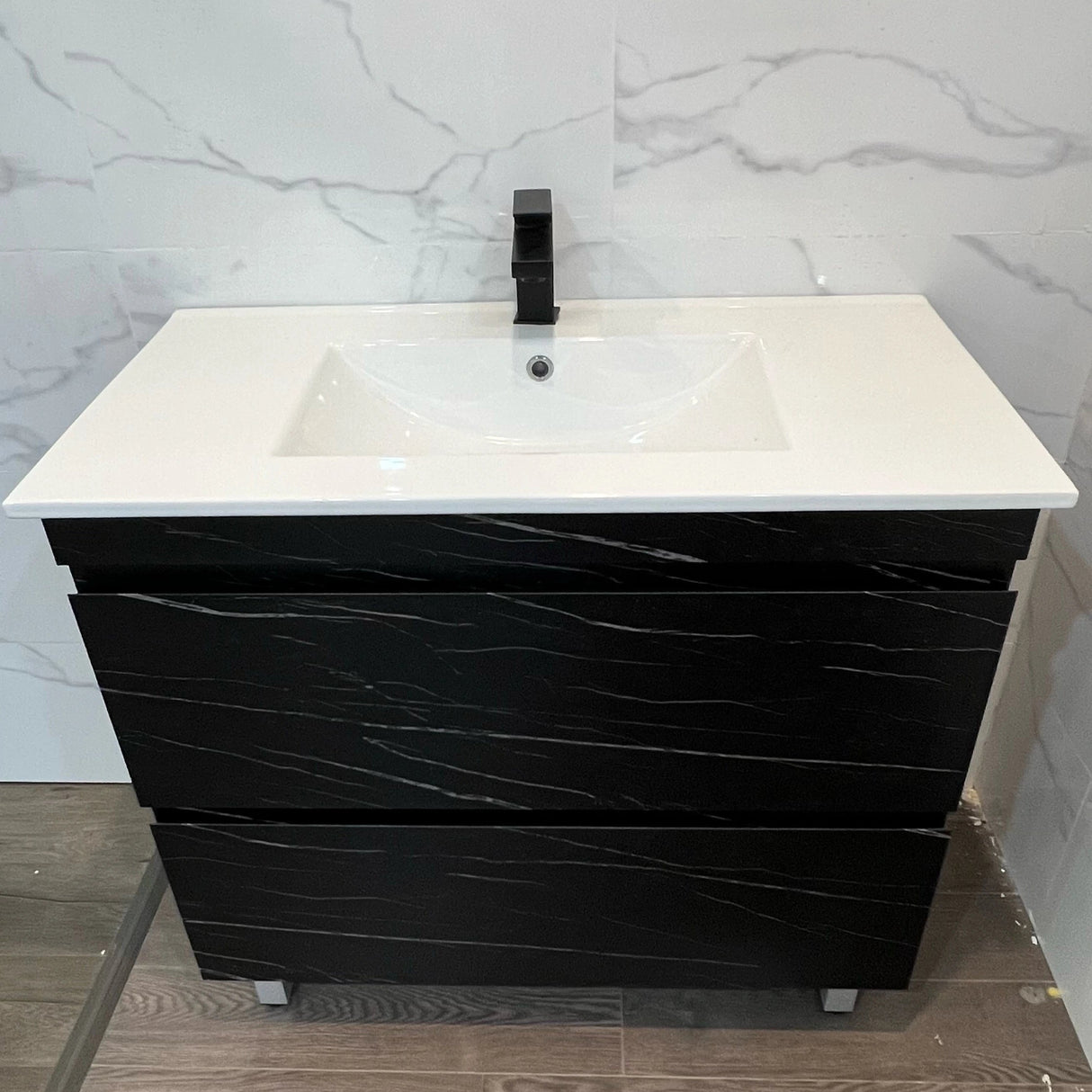 Midnight Marble Black All Drawer Stainless Steel Water Proof Two Drawers Freestanding Vanity 1200mm