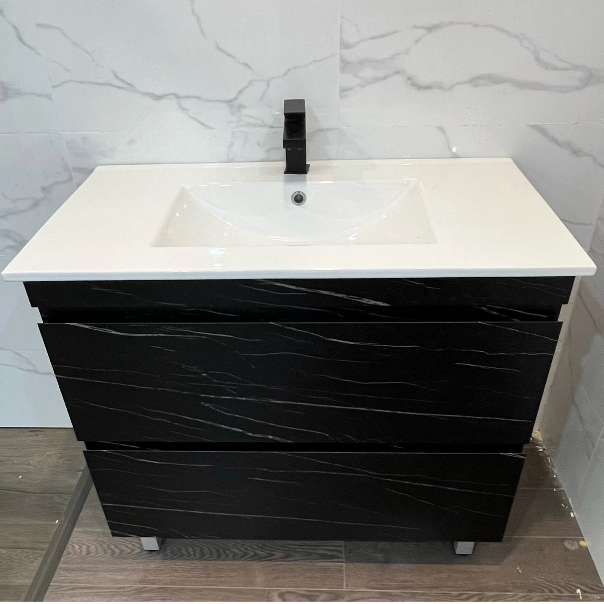 Midnight Marble Black All Drawer Stainless Steel Two Drawers Freestanding Vanity 750/900/1200mm - RJ Bathroom