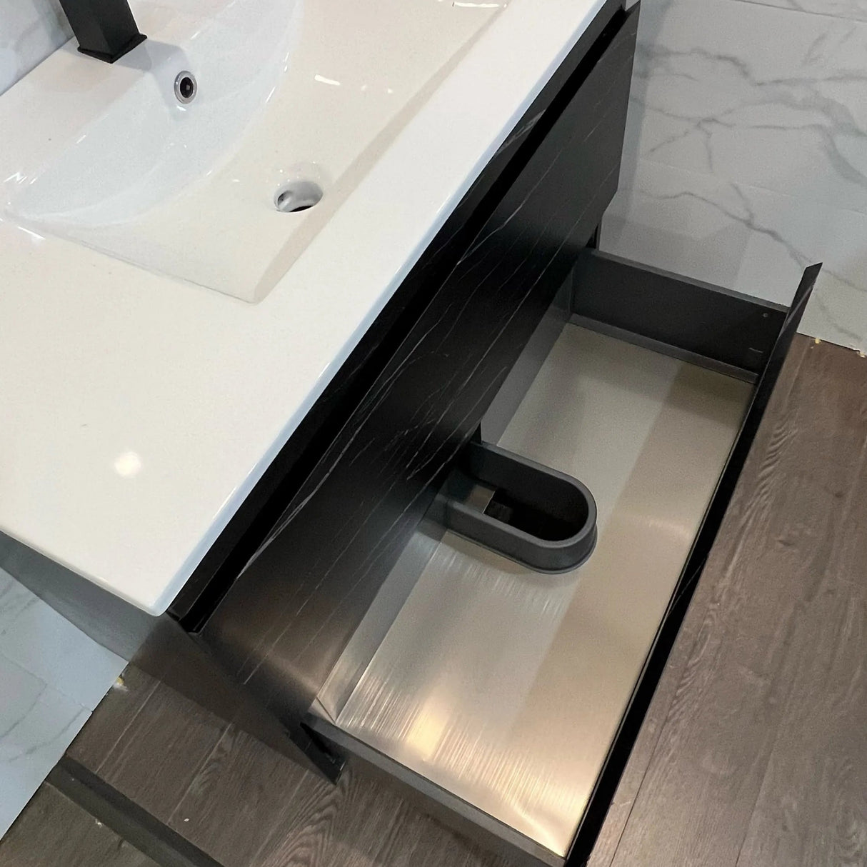 Midnight Marble Black All Drawer Stainless Steel Two Drawers Freestanding Vanity 750/900/1200mm - RJ Bathroom