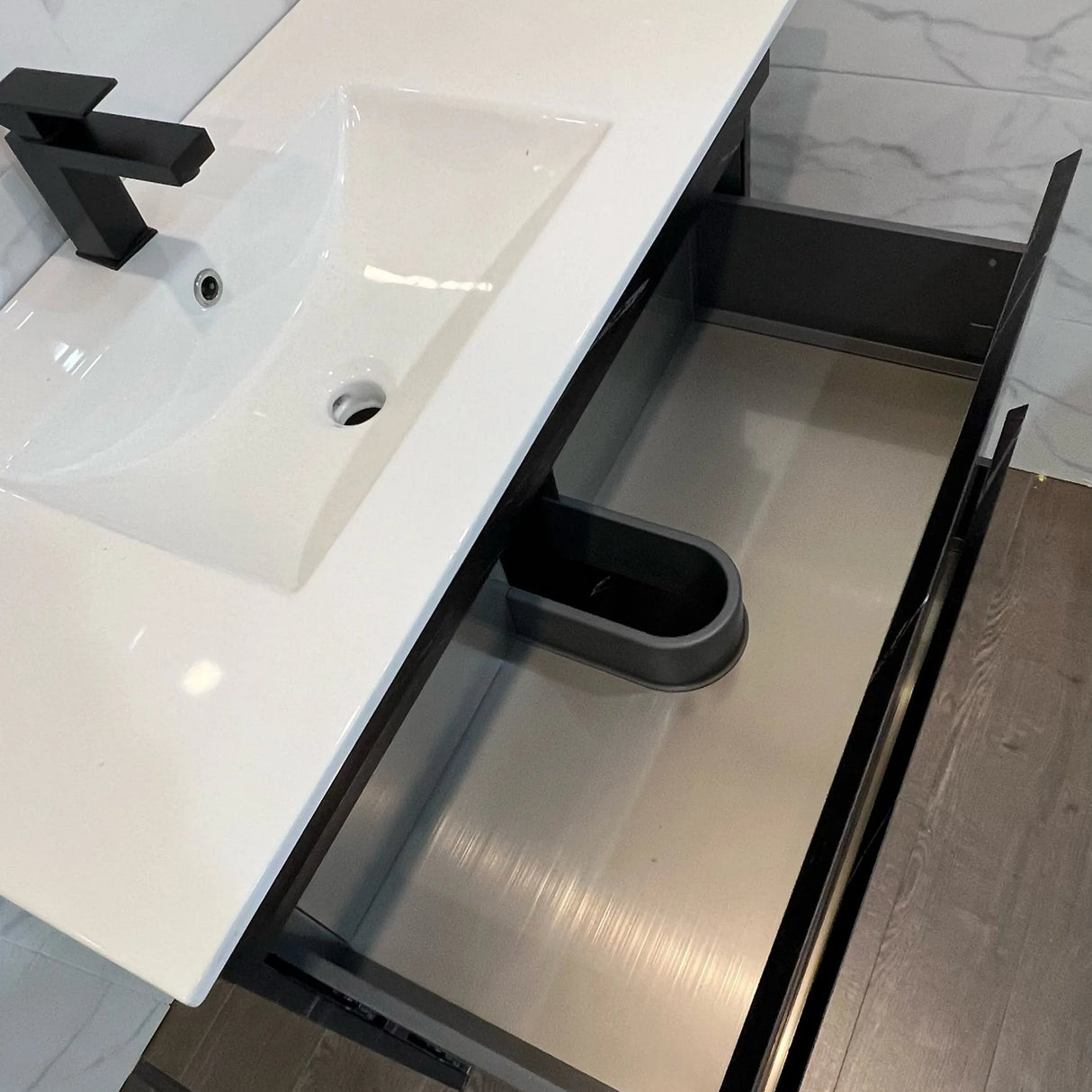 Midnight Marble Black All Drawer Stainless Steel Two Drawers Freestanding Vanity 750/900/1200mm - RJ Bathroom