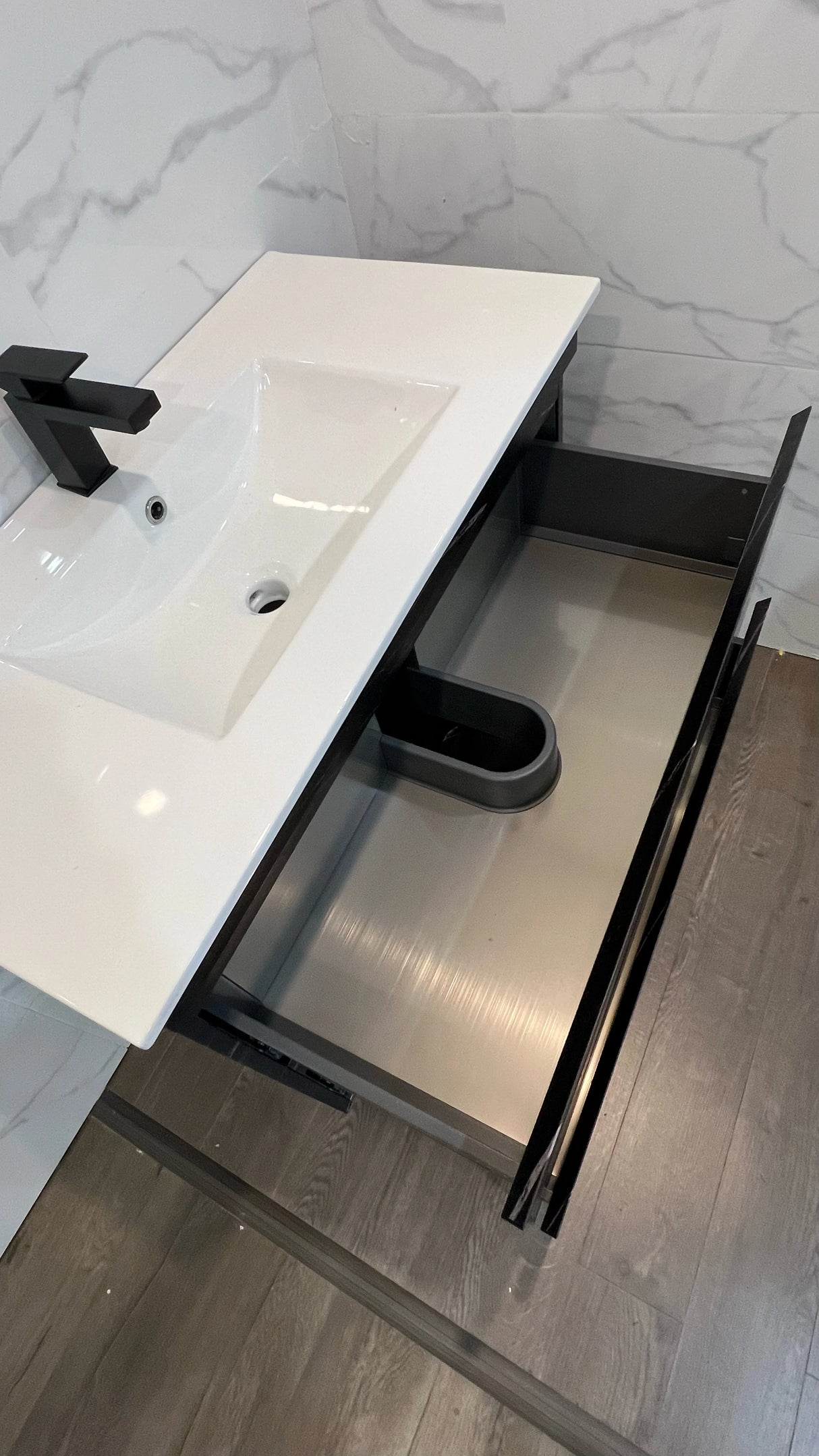 Midnight Marble Black All Drawer Stainless Steel Water Proof Two Drawers Freestanding Vanity 900mm
