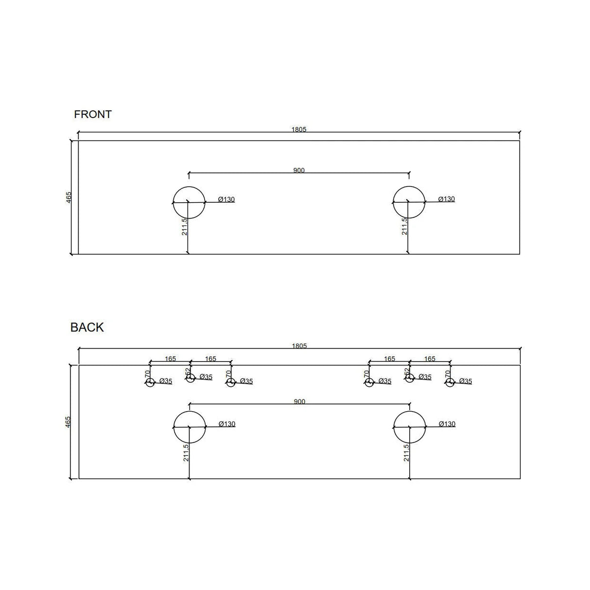 Hera Timber look Tas Oak 1800mm Wall Hung Double Bowl Vanity Stone Top