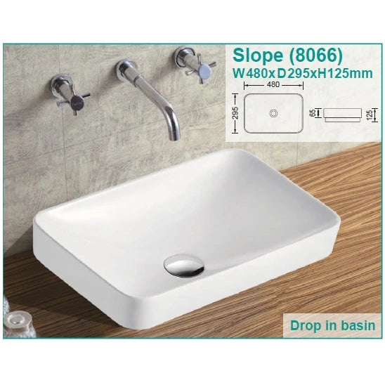 Slope 500*300mm Square Semi Insert Gloss White Basin