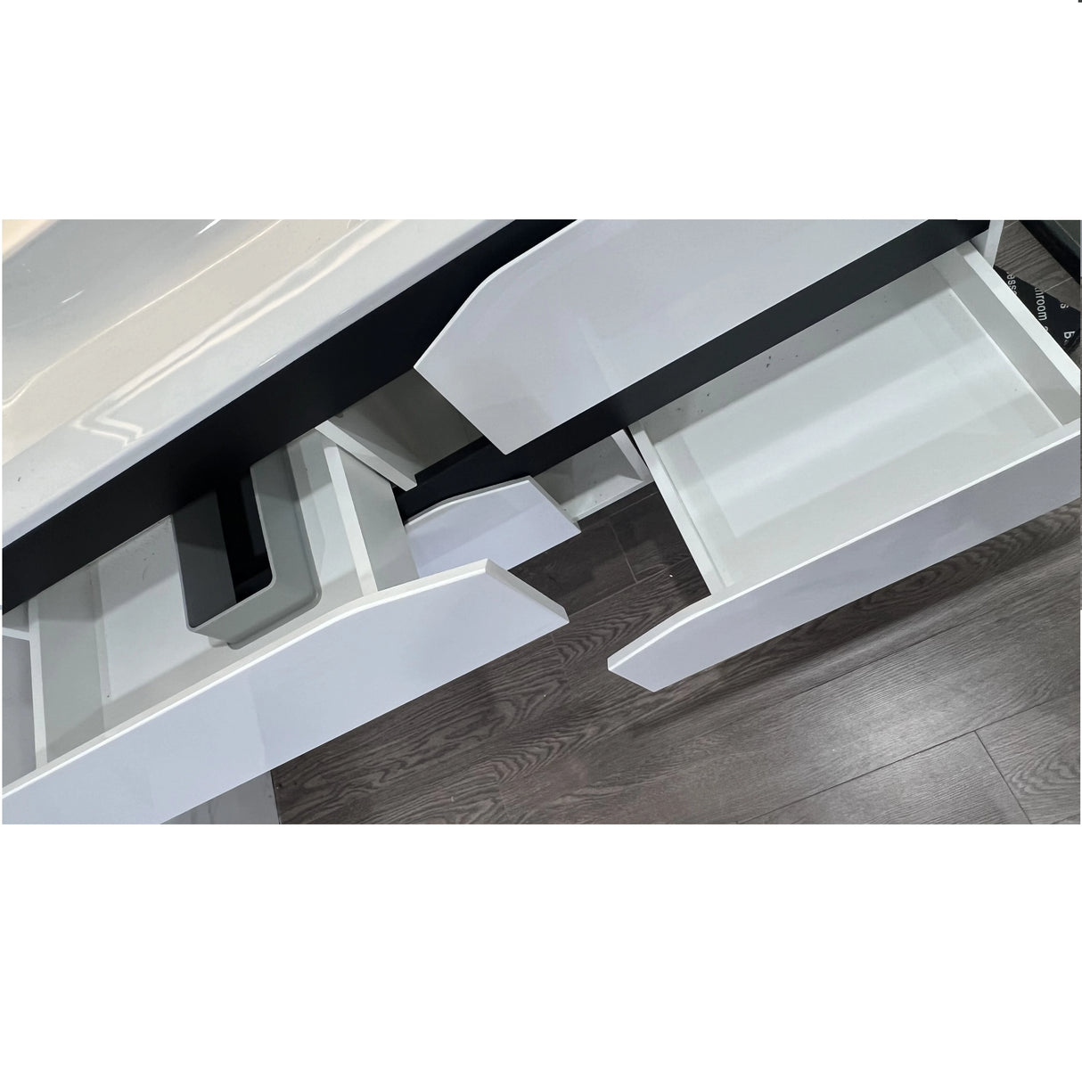WQD Matte Black & Gloss White 1500mm Double Bowl Wall Hung All Drawer Vanity