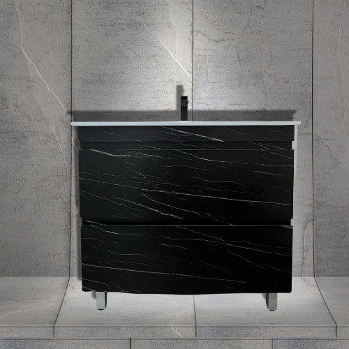 Midnight Marble Black All Drawer Stainless Steel Two Drawers Freestanding Vanity 750/900/1200mm - RJ Bathroom