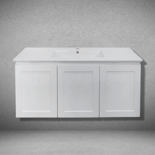 Hampton Shaker Doors 1200mm Wall Hung Vanity Matte White Three Doors