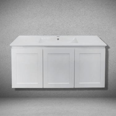 Hampton Shaker Doors 1200mm Wall Hung Vanity Matte White Three Doors